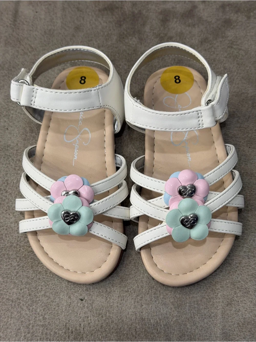Jessica Simpson Girls White Floral Sandals Size 8 Pastel Flowers JES7851